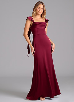 Azazie Adi Robes de demoiselle d'honneur Robe Trapèze en Satin extensible Plissée Bourgogne image5