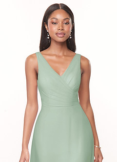 Azazie Nala Bridesmaid Dresses Agave A-Line Pleated Chiffon Dress image4