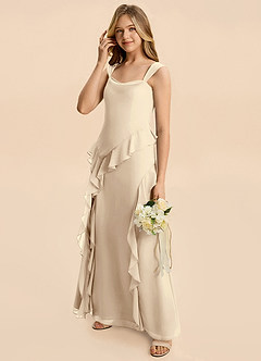 Azazie Sloane Junior Champagne A-Line Sweetheart Neckline Chiffon Dress image4