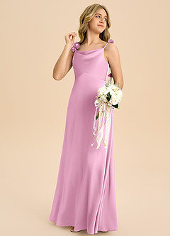 Azazie Gumdrop Junior Candy Pink Empire Pleated Stretch Satin Dress image4