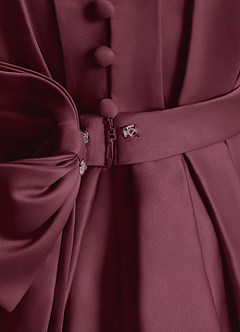 Azazie Miriam Flower Girl Dresses Cabernet Ball-Gown Pleated Matte Satin Dress image10