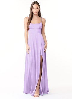 Azazie Halsey Final Sale Lilac A-Line Side Slit Stretch Satin Dress image1