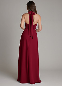 Azazie Myra Bridesmaid Dresses Burgundy A-Line High Neck Chiffon Dress image2