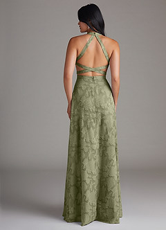 Azazie Clarice Bridesmaid Dresses Pistachio A-Line Side Slit Floral Burnout Dress image2