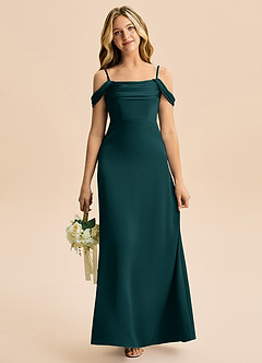 Azazie Lettie Junior A-Linie Schulterfrei Stretch-Satin Kleid Kiefer image2