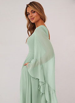 Barbie ♥ Azazie Bridesmaid Dresses Agave A-Line Long Sleeve Chiffon Dress image6