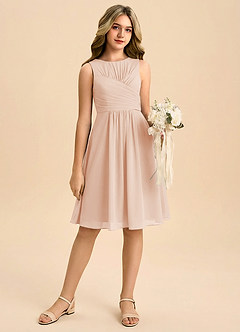 Azazie Skyla Junior A-Line Plisseret Chiffon Mini Junior brudepige Kjole image1