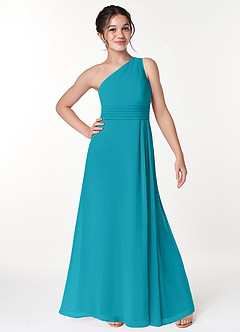 Azazie Cleo Junior Jade A-Line Pleated Chiffon Dress image4