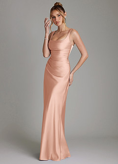 Azazie Agustina Robes de demoiselle d'honneur Robe Sirène en Satin extensible Corset Or Rose image5