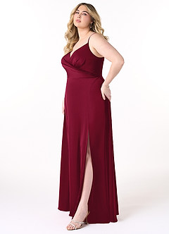 Azazie Dalilah Bridesmaid Dresses Burgundy A-Line V-Neck Pleated Stretch Satin Dress image8