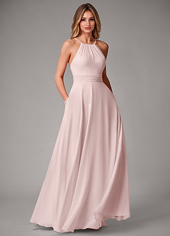 Azazie Amalia Bridesmaid Dresses Blushing Pink A-Line Pleated Chiffon Dress image1