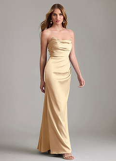 Azazie Lucille Bridesmaid Dresses Champagne Mermaid Strapless Stretch Satin Convertible Dress image4