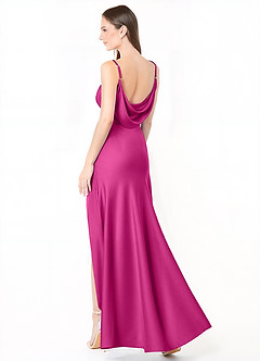 Azazie Alaija Bridesmaid Dresses Fuchsia Mermaid Side Slit Stretch Satin Dress image1