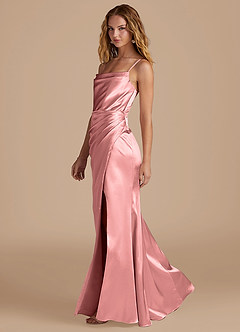 Azazie Marzia Bridesmaid Dresses Rosette Mermaid Pleated Metallic Satin Dress image2