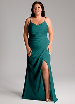 Azazie Deandra Bridesmaid Dresses Peacock Mermaid Pleated Stretch Satin Dress image9