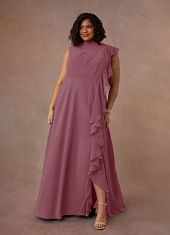 Azazie Narine vestidos de madre de la novia Vestido de Malva Vintage de Gasa de Corte En A con Cuello alto plisado image11