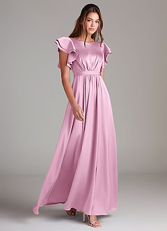 Azazie Daphne Modest Bridesmaid Dresses A-Line Ruched Stretch Satin Floor-Length Dress image3