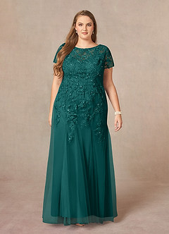 Azazie Laurie Abiti per la Madre della Sposa Abito Sirena in Tulle con Scollo a U e Paillettes Verde Pavone image8