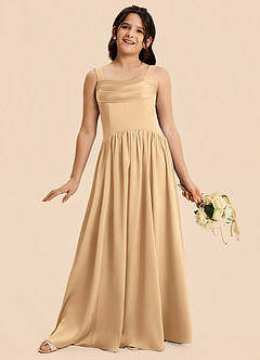 Azazie Drew Junior Gold A-Line Pleated Stretch Satin Dress image4