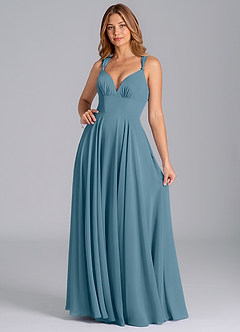 Azazie Darana Brautjungfernkleider A-Linie Korsett Chiffon Kleid Bermudablau image3