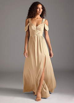 Azazie Lianne Jurken voor bruidsmeisjes Jurk van Stretch Satijn met A-Lijn Off the Shoulder Champagne image2