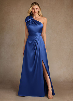 Azazie Easton Mother of the Bride Dresses Royal Blue A-Line One Shoulder Stretch Satin Dress image1