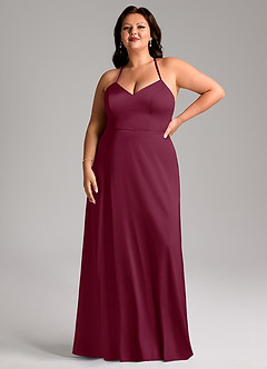 Azazie Mei Bridesmaid Dresses Mulberry A-Line V-Neck Stretch Satin Dress image7