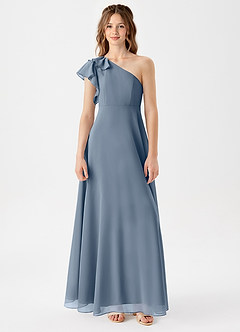 Azazie Arabella Junior Robe Trapèze en Mousseline de soie Rayé Violet Crépusculaire image3