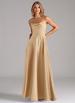 Azazie Elle Bridesmaid Dresses Champagne A-Line Pleated Stretch Satin Dress image5