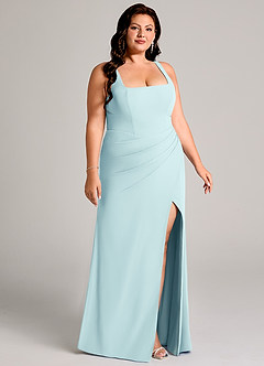 Azazie Mero Bridesmaid Dresses Sea Glass Sheath Pleated Chiffon Dress image13