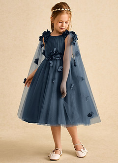 Azazie Staria Abiti da Ragazza di Fiori Abito Principessa in Tulle Increspato Blu Nettuno image5