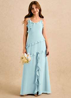 Azazie Lola Girls Formal 플라워 걸 드레스 A라인 러칭 쉬폰 플로어 길이 드레스 image5