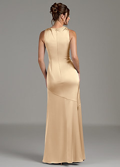 Azazie Kiara Bridesmaid Dresses Champagne Mermaid Pleated Stretch Satin Dress image6