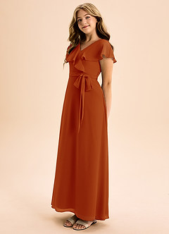 Azazie Lainey Junior Abito A-Line in Chiffon Con Tasche Paprika image3