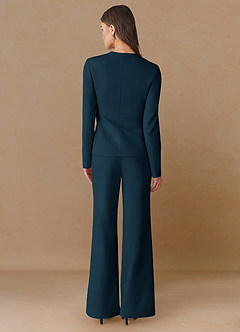 front Elara Dark Navy Extreme-Plunge Refined Weave 2-Piece Suit
