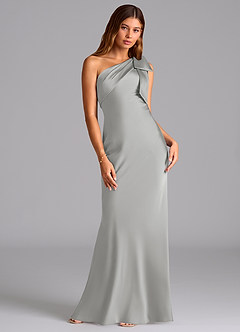 Azazie Yuanna Bridesmaid Dresses Silver Mermaid One Shoulder Stretch Satin Dress image3