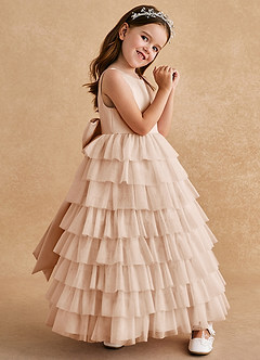 Azazie Twinkle Toes vestidos de niña de las flores Vestido de Rosa Inglesa de Tul de Corte En A con Lazo image3
