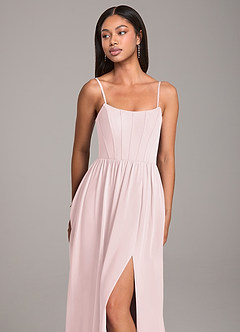 Azazie Kailee Bridesmaid Dresses Blushing Pink A-Line with Pockets Chiffon Dress image2