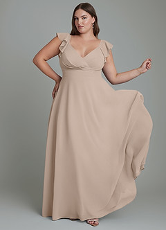 Azazie Leilani Robes de demoiselle d'honneur Robe Trapèze en Mousseline de soie Plissé Taupe image3