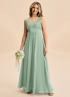 Azazie Odette Junior Vestido de Agave de Gasa de Corte en A con Escote de Corazón image3