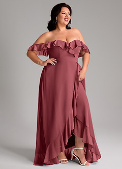 Azazie Lyra Vestidos de damas de honor Vestido de Merlot de Gasa de Corte en A Convertible image14