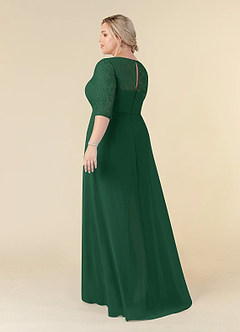 Azazie Leonine Mère de la mariée Robes Robe Trapèze en Mousseline de soie Dentelle échancrée Vert Foncé image11