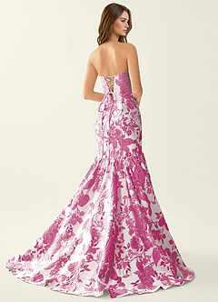 Jacinta Fuchsia Floral Jacquard wrap Mermaid Prom Dress image2