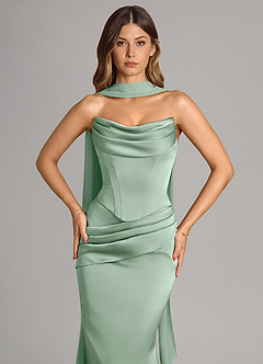 Azazie Sorrel Bridesmaid Dresses Agave Mermaid Strapless Stretch Satin Convertible Dress image5