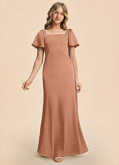Azazie Chace Junior Bronzer Sheath Stretch Satin Dress image5