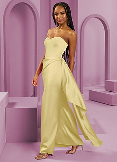 Barbie ♥ Azazie Vestidos de damas de honor Vestido de Sorbete De Limón de Satén Elástico de Corte Recto Convertible con Sin tirantes image6
