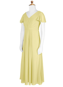 Azazie Peony Junior Robe Trapèze en Mousseline de soie Plissée Sorbet Citron image8