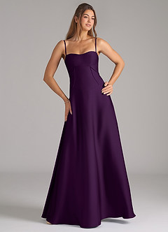 Azazie Valentine Bridesmaid Dresses Grape A-Line Corset Stretch Satin Dress image4