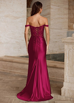 Linange Burgundy Embroidered Appliqué Satin Prom Dress image2