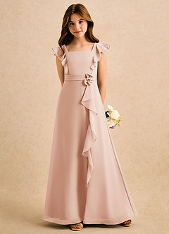 Azazie Soso Girls Formal Blomsterpigekjoler A-Line Plisseret Chiffon Gulv-længde Kjole image5
